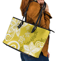 Polynesia Leather Tote Bag Yellow Tribal Turtle Floral Pattern LT05 - Polynesian Pride