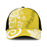 Polynesia Mesh Trucker Cap Yellow Tribal Turtle Floral Pattern - Polynesian Pride
