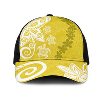 Polynesia Mesh Trucker Cap Yellow Tribal Turtle Floral Pattern LT05 One Size Black Yellow - Polynesian Pride