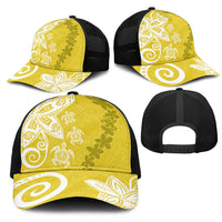 Polynesia Mesh Trucker Cap Yellow Tribal Turtle Floral Pattern LT05 - Polynesian Pride