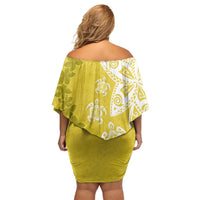 Polynesia Off Shoulder Short Dress Yellow Tribal Turtle Floral Pattern LT05 - Polynesian Pride