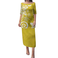 Polynesia Puletasi Yellow Tribal Turtle Floral Pattern LT05 Long Dress Yellow - Polynesian Pride