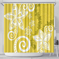 Polynesia Shower Curtain Yellow Tribal Turtle Floral Pattern