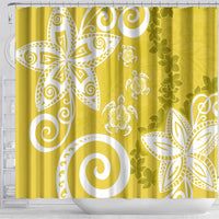 Polynesia Shower Curtain Yellow Tribal Turtle Floral Pattern