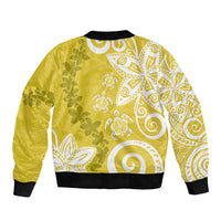 Polynesia Sleeve Zip Bomber Jacket Yellow Tribal Turtle Floral Pattern