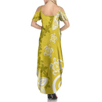 Polynesia Summer Maxi Dress Yellow Tribal Turtle Floral Pattern LT05 - Polynesian Pride