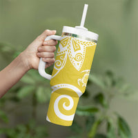 Polynesia Tumbler With Handle Yellow Tribal Turtle Floral Pattern LT05 - Polynesian Pride