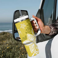 Polynesia Tumbler With Handle Yellow Tribal Turtle Floral Pattern LT05 - Polynesian Pride