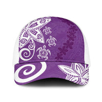 Polynesia Baseball Net Cap Purple Tribal Turtle Floral Pattern LT05 One Size White Purple - Polynesian Pride