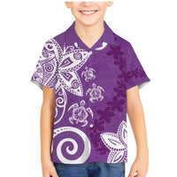 Polynesia Family Matching Mermaid Dress and Hawaiian Shirt Purple Tribal Turtle Floral Pattern