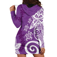Polynesia Hoodie Dress Purple Tribal Turtle Floral Pattern LT05 - Polynesian Pride