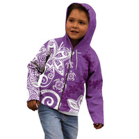 Polynesia Kid Hoodie Purple Tribal Turtle Floral Pattern