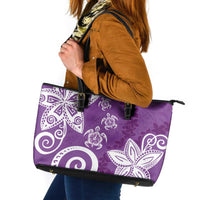 Polynesia Leather Tote Bag Purple Tribal Turtle Floral Pattern LT05 Purple - Polynesian Pride
