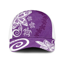 Polynesia Mesh Trucker Cap Purple Tribal Turtle Floral Pattern LT05 One Size White Purple - Polynesian Pride