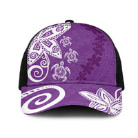 Polynesia Mesh Trucker Cap Purple Tribal Turtle Floral Pattern LT05 One Size Black Purple - Polynesian Pride