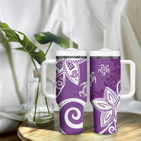 Polynesia Tumbler With Handle Purple Tribal Turtle Floral Pattern LT05 - Polynesian Pride