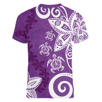 Polynesia Women V-Neck T-Shirt Purple Tribal Turtle Floral Pattern LT05 - Polynesian Pride