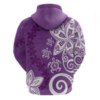Polynesia Zip Hoodie Purple Tribal Turtle Floral Pattern
