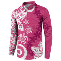 Polynesia Button Sweatshirt Pink Tribal Turtle Floral Pattern LT05 - Polynesian Pride