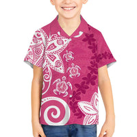 Polynesia Family Matching Puletasi and Hawaiian Shirt Pink Tribal Turtle Floral Pattern