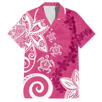 Polynesia Family Matching Short Sleeve Bodycon Dress and Hawaiian Shirt Pink Tribal Turtle Floral Pattern