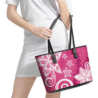 Polynesia Leather Tote Bag Pink Tribal Turtle Floral Pattern LT05 - Polynesian Pride
