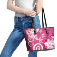 Polynesia Leather Tote Bag Pink Tribal Turtle Floral Pattern LT05 - Polynesian Pride