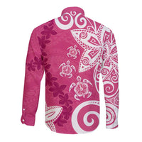 Polynesia Long Sleeve Button Shirt Pink Tribal Turtle Floral Pattern LT05 - Polynesian Pride
