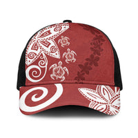 Polynesia Baseball Net Cap Red Tribal Turtle Floral Pattern LT05 One Size Black Red - Polynesian Pride