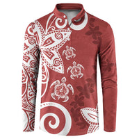 Polynesia Button Sweatshirt Red Tribal Turtle Floral Pattern LT05 Red - Polynesian Pride