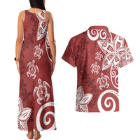 Polynesia Couples Matching Tank Maxi Dress and Hawaiian Shirt Red Tribal Turtle Floral Pattern LT05 - Polynesian Pride