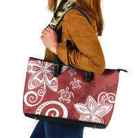 Polynesia Leather Tote Bag Red Tribal Turtle Floral Pattern LT05 Red - Polynesian Pride