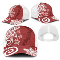 Polynesia Mesh Trucker Cap Red Tribal Turtle Floral Pattern LT05 - Polynesian Pride