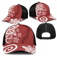 Polynesia Mesh Trucker Cap Red Tribal Turtle Floral Pattern LT05 - Polynesian Pride