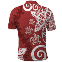 Polynesia Polo Shirt Red Tribal Turtle Floral Pattern