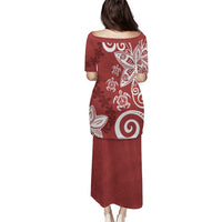 Polynesia Puletasi Red Tribal Turtle Floral Pattern LT05 - Polynesian Pride