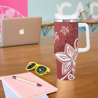 Polynesia Tumbler With Handle Red Tribal Turtle Floral Pattern LT05 - Polynesian Pride