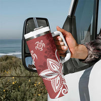 Polynesia Tumbler With Handle Red Tribal Turtle Floral Pattern LT05 - Polynesian Pride