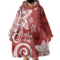 Polynesia Wearable Blanket Hoodie Red Tribal Turtle Floral Pattern LT05 - Polynesian Pride