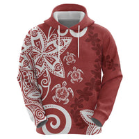 Polynesia Zip Hoodie Red Tribal Turtle Floral Pattern