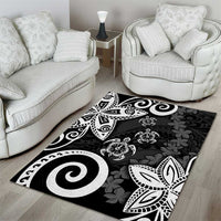 Polynesia Area Rug Black Tribal Turtle Floral Pattern LT05 - Polynesian Pride