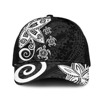 Polynesia Baseball Net Cap Black Tribal Turtle Floral Pattern - Polynesian Pride