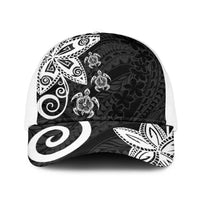 Polynesia Baseball Net Cap Black Tribal Turtle Floral Pattern LT05 One Size White Black - Polynesian Pride