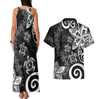 Polynesia Couples Matching Tank Maxi Dress and Hawaiian Shirt Black Tribal Turtle Floral Pattern LT05 - Polynesian Pride