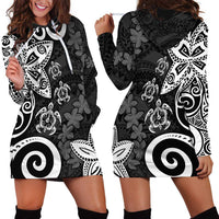 Polynesia Hoodie Dress Black Tribal Turtle Floral Pattern LT05 - Polynesian Pride