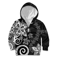 Polynesia Kid Hoodie Black Tribal Turtle Floral Pattern