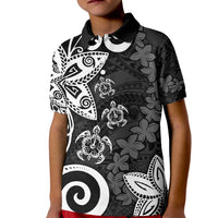 Polynesia Kid Polo Shirt Black Tribal Turtle Floral Pattern