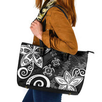 Polynesia Leather Tote Bag Black Tribal Turtle Floral Pattern LT05 Black - Polynesian Pride