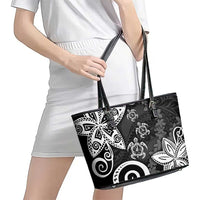 Polynesia Leather Tote Bag Black Tribal Turtle Floral Pattern LT05 - Polynesian Pride