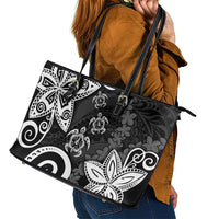 Polynesia Leather Tote Bag Black Tribal Turtle Floral Pattern LT05 - Polynesian Pride